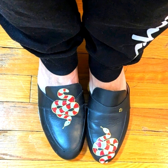 Alepel Women's Gold Snake Mule in Black Leather signed one of a kind - Picture 12 of 16